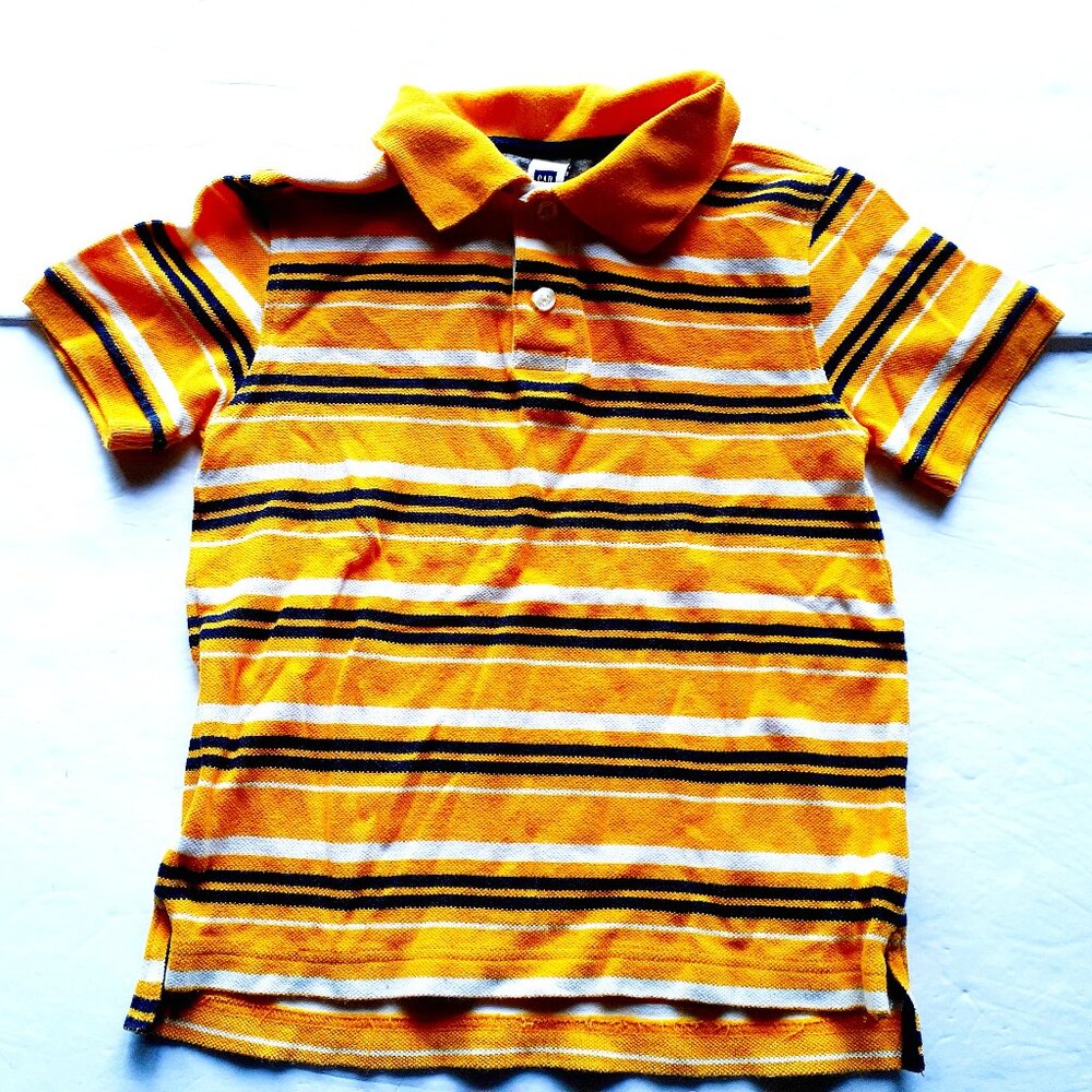 Gap Boys Shirt Polo Yellow Stripe Short Sleeve XS 4-5